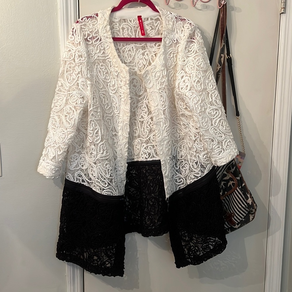 Elegant White and Black Lace Jacket